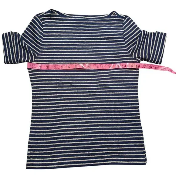 Ralph Lauren Short Sleeve Tee Women's Petite Small Black Gold Striped Knit Top - Picture 8 of 9